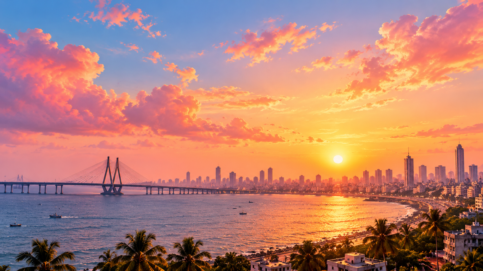 Mumbai Coastline At Golden Hour